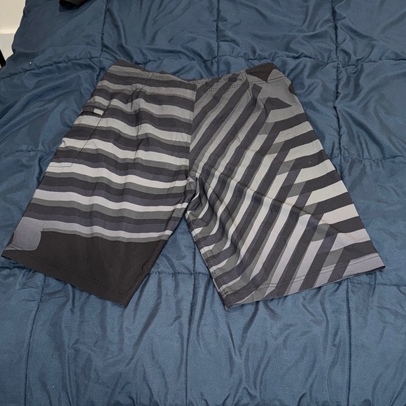 Oakley Black and Gray Striped Men's Swim Shorts - Picture 3 of 4